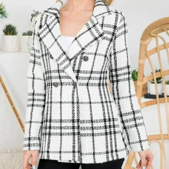 BOHO Business White Black button front Blazer - Picture 4 of 5